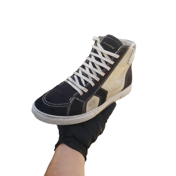 Rare Saint Laurent Paris Leather Suede Anibe Holes Joe High Top Sneakers G485187 - Picture 5 of 16